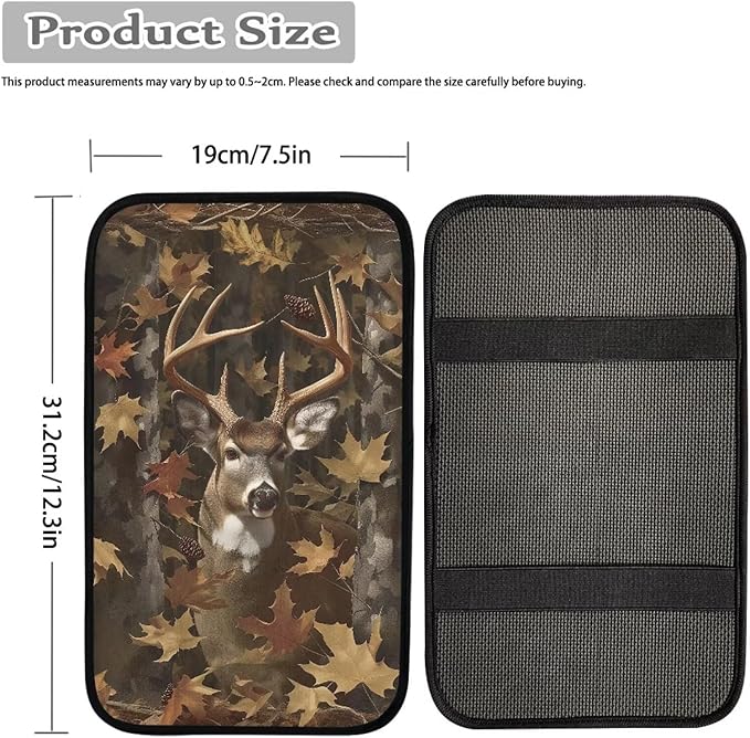 Camo Hunting Deer Car Center Console Cushion Pad Armrest Cover Protec Arm Rest Cover Car Protect from Pet Claws 12.3 x 7.5 Inch Universal Fit for Vehicles,Cars,Suvs,Vans,Sedans