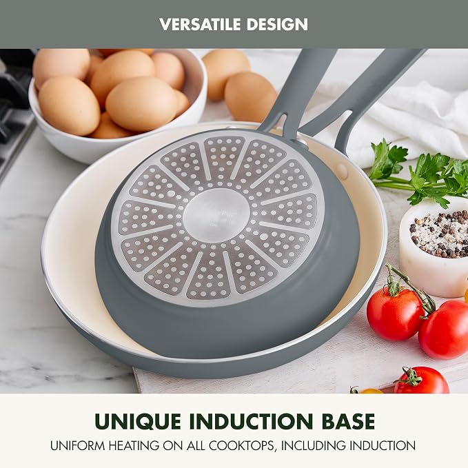 GreenPan Nova 10-Piece Nonstick Cookware Set, PFAS-Free Ceramic Pots & Pans with Silicone Cooking Utensils, Durable Fast Heating, Induction Ready, Oven Safe to 600°F, Dishwasher Safe, Slate Gray