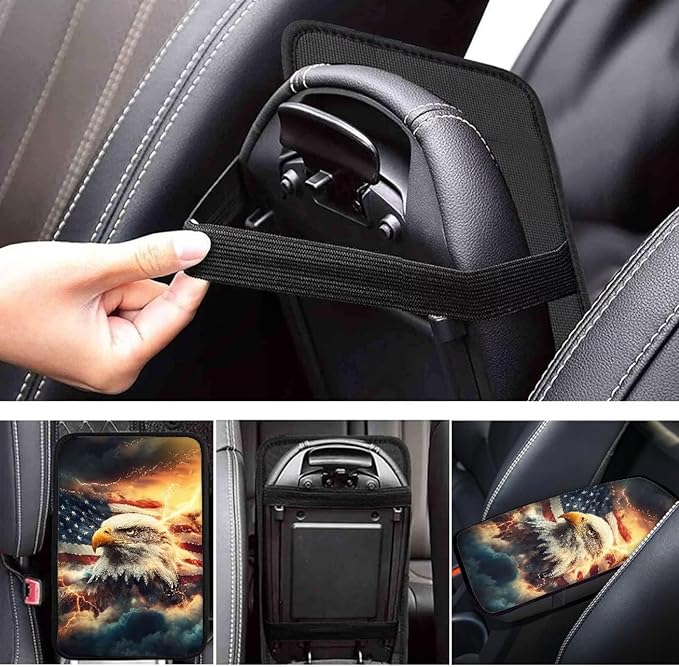 Mintutlipy Eagle USA Flag Print Car Armrest Cover Soft Cushion Automotive Center Console Pad Cover Soft Comfort Fabric Easy to Install