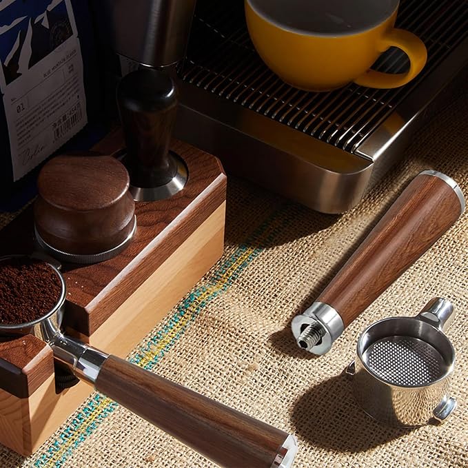 58mm Bottomless Portafilter,Stainless Steel Portafilter 2 Ears for 58-Gaggia Machines-Not suitable with E61 groupheads,with Walnut Handle & Filter Basket(58mm compatible withGaggia/2 Ears)