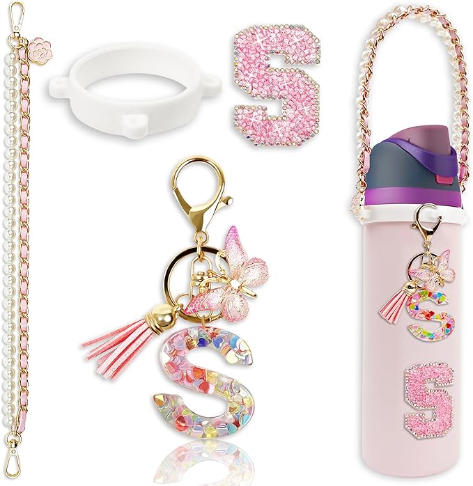 Letter Handle Strap Accessories with Cute Initial Charm Compatible with Owala Water Bottle 24oz 32oz 40oz Owala Kids