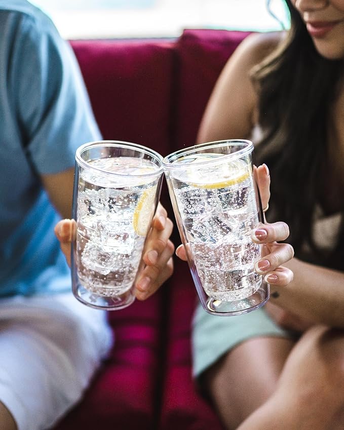 Tervis Clear & Colorful Tabletop Made in USA Double Walled Insulated Tumbler Travel Cup Keeps Drinks Cold & Hot, 16oz - 2pk, Red