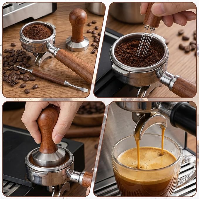 Sibba Espresso Coffee Stirrer 6 Needles, Espresso WDT Tool Distribution Tool with Natural Wood Handle and Base, Coffee Stirrer Stainless Steel Latte Art Pen Barista Tools Coffees Machine Accessories