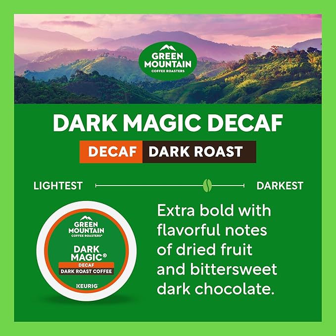 Green Mountain Coffee Dark Magic Decaf, Keurig Single Serve K-Cup Pods, Dark Roast Coffee, 60 Count, (6 Packs of 10)