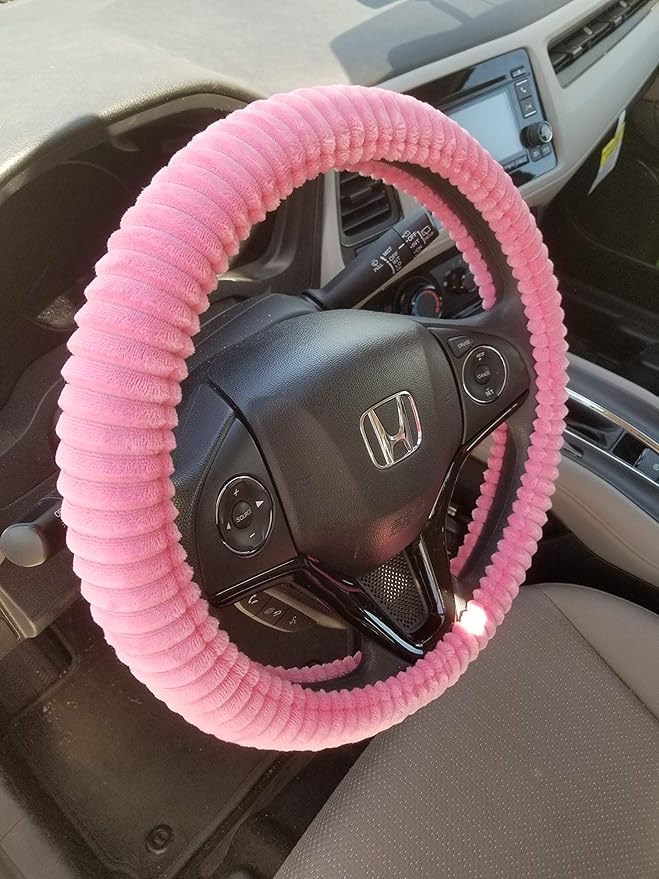 Jdragon Pink Velvet Slip On Style Steering Wheel Cover Soft Comfy Long Lasting Warm