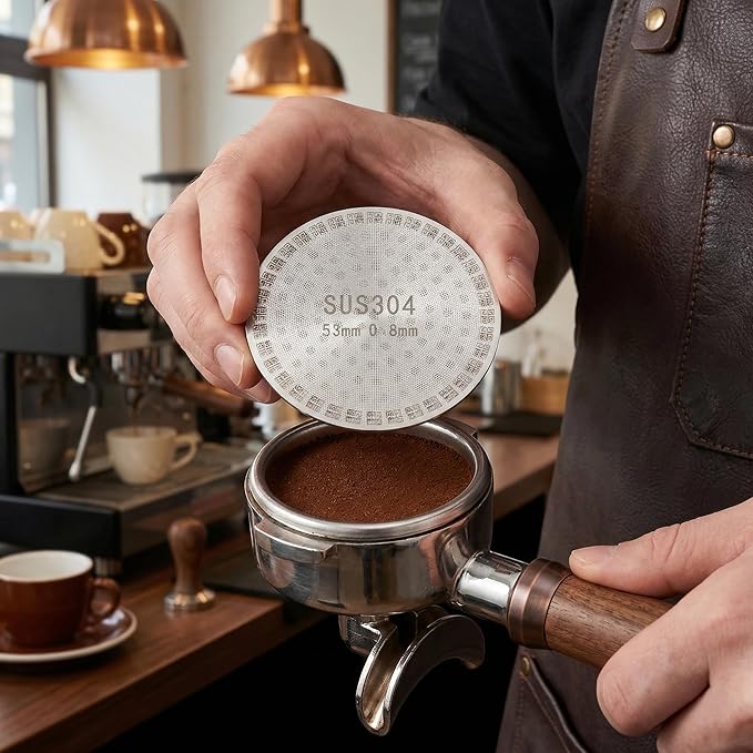53.3mm Puck Screen 2 Pack, Reusable Stainless Steel Coffee Filter, Dual Layer Espresso Screen for 54mm Portafilter, Barista Tool for Cleaner Machine & Better Extraction