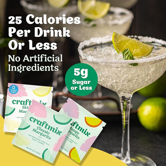 Craftmix Margarita Variety Pack Cocktail & Mocktail Drink Mixer, Skinny Mixes - Water Flavoring Packets - Made With Real Fruit - Vegan Low-Carb, Low-Sugar, Non-GMO, Dairy Free, Gluten Free, 12 Pack