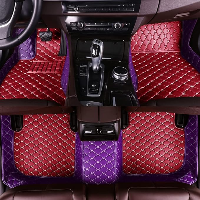 MELKEN Custom Fit Leather Car Floor Mats for 95% of Cars Full Coverage Floor Liners Car Mats (Red & Purple)