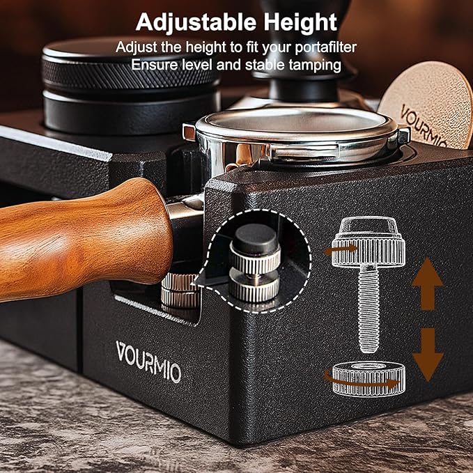 Espresso Tamping Station - 7 in 1 Espresso Coffee Organizer Box Fits for Storage 51/54/58MM Espresso Tamper, Distributor, Portafilter and Puck Screen Accessories, Plastic Tamp Station, Black