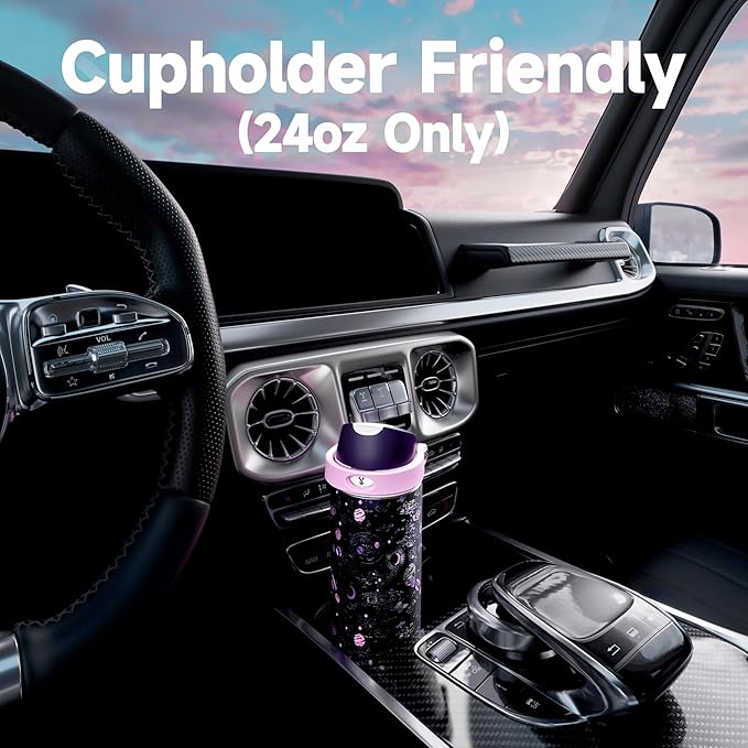 24 oz Insulated Water Bottle for Women: Meoky Stainless Steel Water Bottle with 2-in-1 Straw and Spout Lid - Leak Proof, Cold for 24 Hours, Fits in Car Cup Holder, BPA-Free for Sports Travel, Cosmic