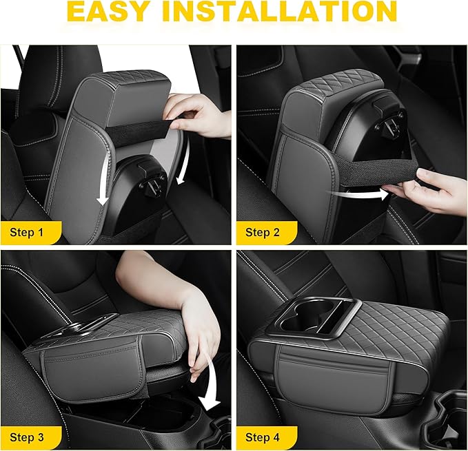 Center Console Cover for Canyon: Armrest Cover for Car with 2 Storage Bags - Waterproof Leather Center Console Cover with Cup Holder for Car,Anti-Scratch Auto Armrest Pad Accessory （Grey