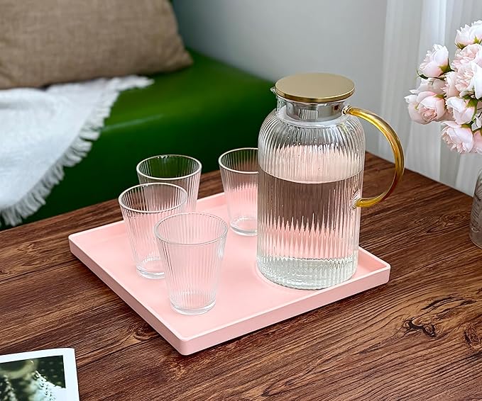 Pink Square Tray 11 Inch - 3 Pack Decorative Organizer Tray for Vanity, Bathroom Countertop, Coffee Table & Ottoman | Multi-Purpose Serving, Makeup, Jewelry, & Catch-All Tray for Home Decor