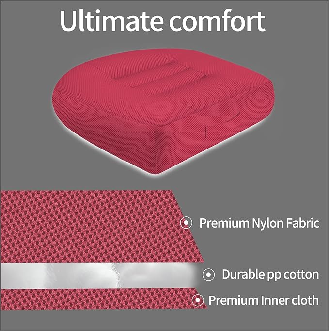 Height-Adjustable Seat Cushion-15.7x15.7x4.7inches Improved Model with Adjustable Height Breathable Nylon mesh Fabric Ergonomic Design Suitable for use in Cars, Offices, and Outdoors