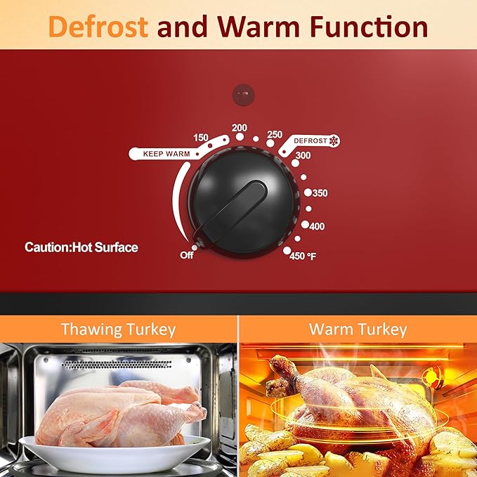 Sunvivi Electric Roaster,18 Quart Roasting Oven with Self-Basting Lid Removable Pan,Turkey Roaster Oven with 150 to 450F Temperature Control Cool-Touch Handles,Red