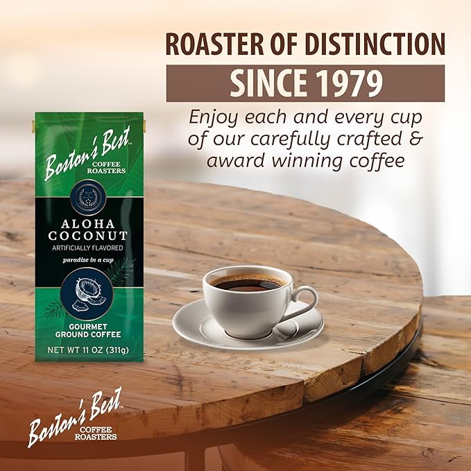 Boston’s Best Coffee - Aloha Coconut Flavored Delicious Gourmet Premium Ground Coffee, 11 oz. / 311 g Bag