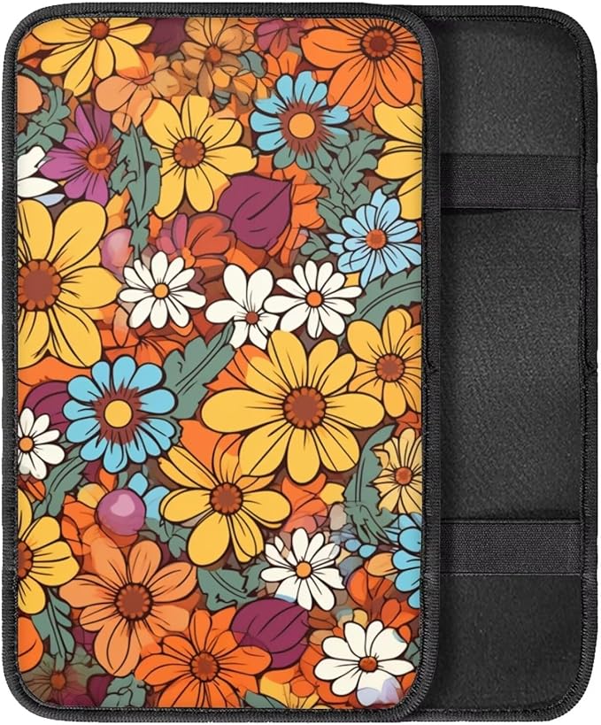 Universal Armrest Cover Pad, Car Center Console Cushion Pad, Protect from Pet Claws, Dirt, and Sticky Fingers, Comfortable Car Decor Accessories Fit for Most Cars, Baja Flowers