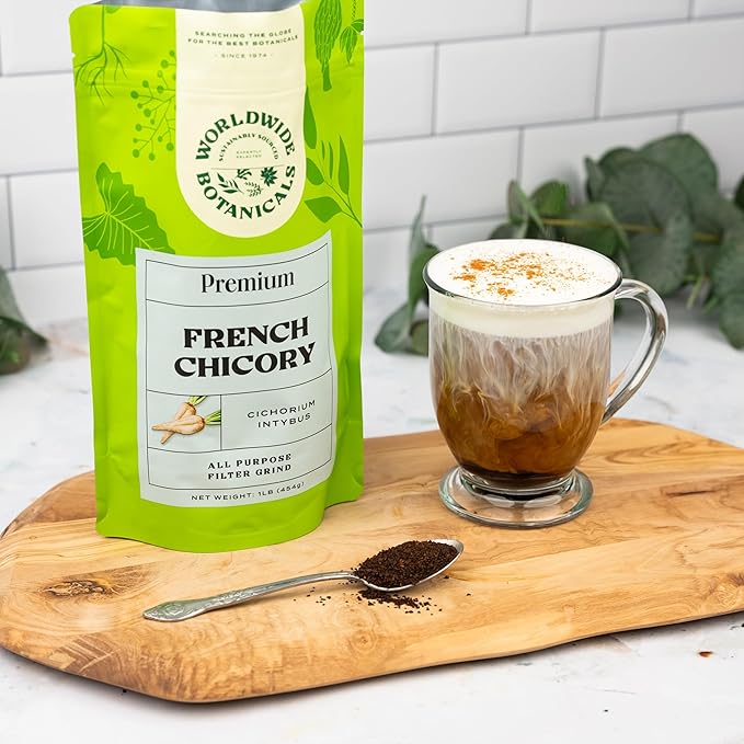 Worldwide Botanicals French Chicory Root, 1 Pound - Brew Like Coffee, Blend Roasted Chicory Root With Coffee, Prebiotic, Acid Free, Caffeine Free, Kosher, Pack of 2