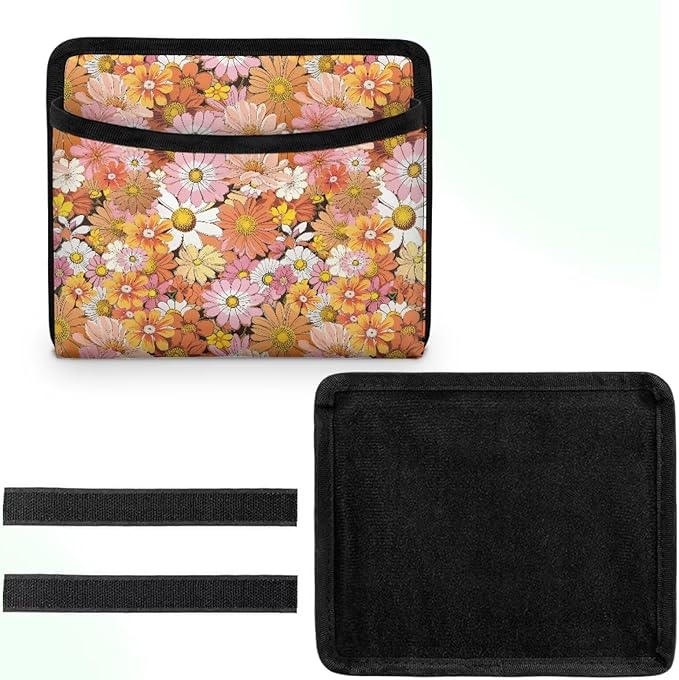 Hippie Flower Car Side Pocket Organizer Holder for Cell Phone Sunglasses Cards Front Back Seat Storage Pocket for Car Small Auto Console Door Window Storage Bag for Interior Organizer