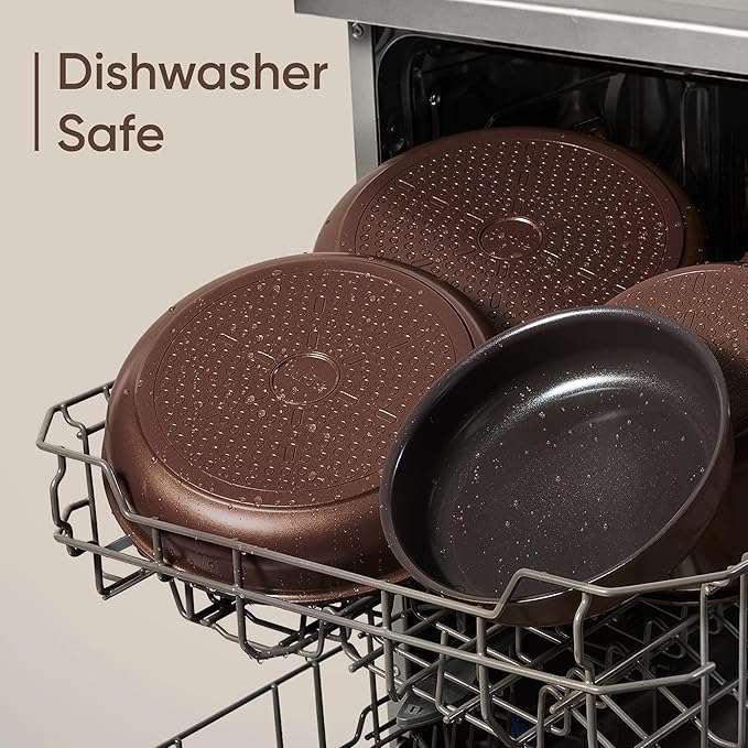 CAROTE Pots and Pans Set, Ceramic Cookware Set Non Stick with Detachable Handle, RV Kitchen Cooking Set, Induction & Oven Safe, Non-Toxic, PFAS and PFOA Free, Dark Choco, 19 Pcs