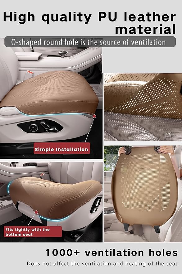 ontto 1 PC Car Rear Seat Cushion for Driving Universal Auto Seat Mat Perforated PU Leather Seat Pad Non-Slip Seat Mat Cooling in Summer,Light Brown