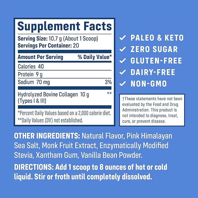 NativePath Collagen Peptides - Hydrolyzed Type 1 & 3 Collagen. Keto & Paleo Grass-Fed Protein Powder for Hair, Skin, Nails, Bones, Joints, Digestion and More - No Gluten or Dairy (Vanilla Bean, 214g)