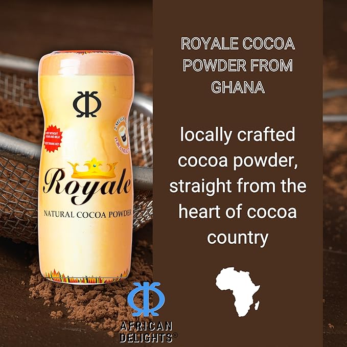 African Delights Royale Natural Cocoa Powder for Baking – Black, Dark, Ceremonial Cacao, Sugar Free, Raw Powder, High Flavanol Organic