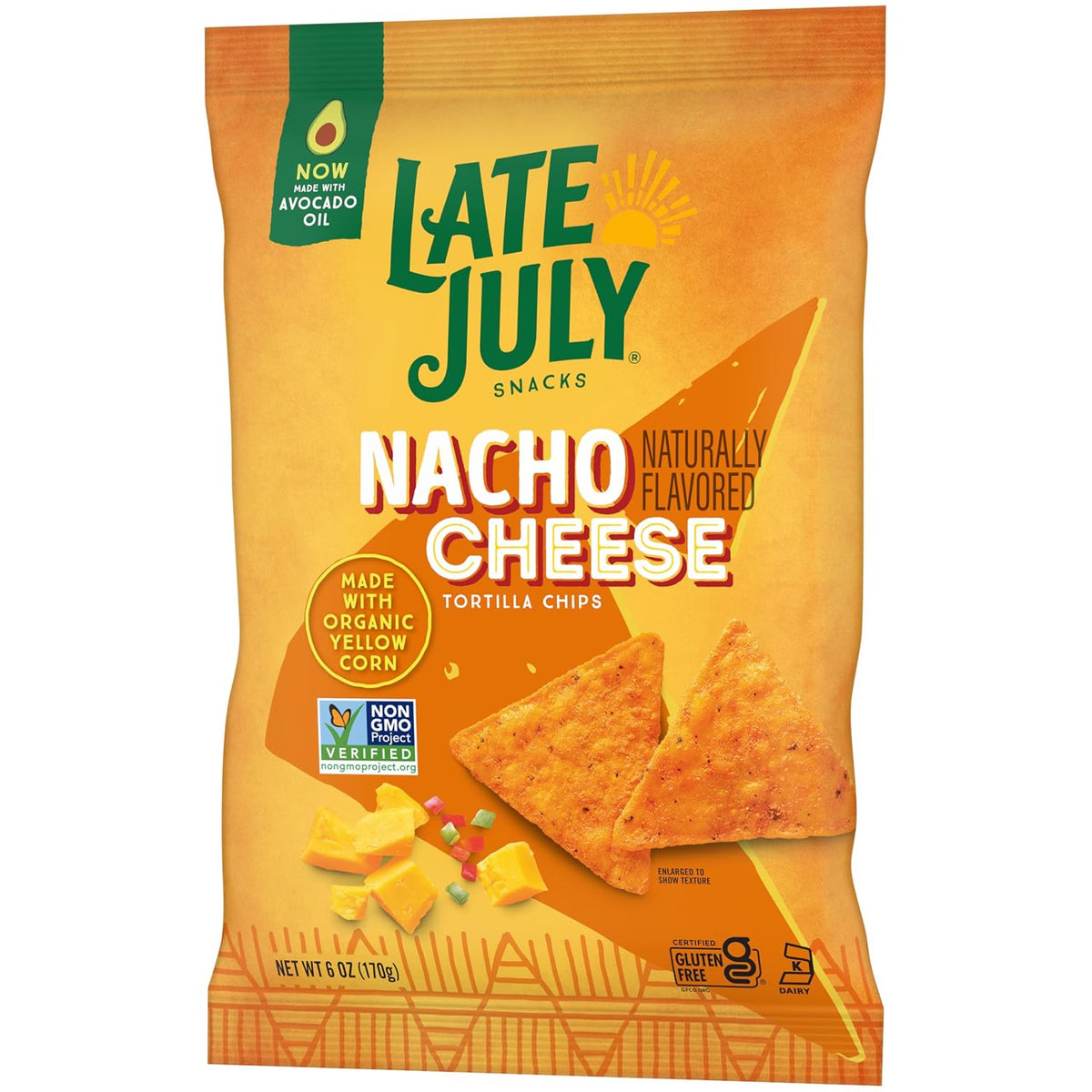 LATE JULY Snacks Nacho Cheese Tortilla Chips, 6 Oz Bag