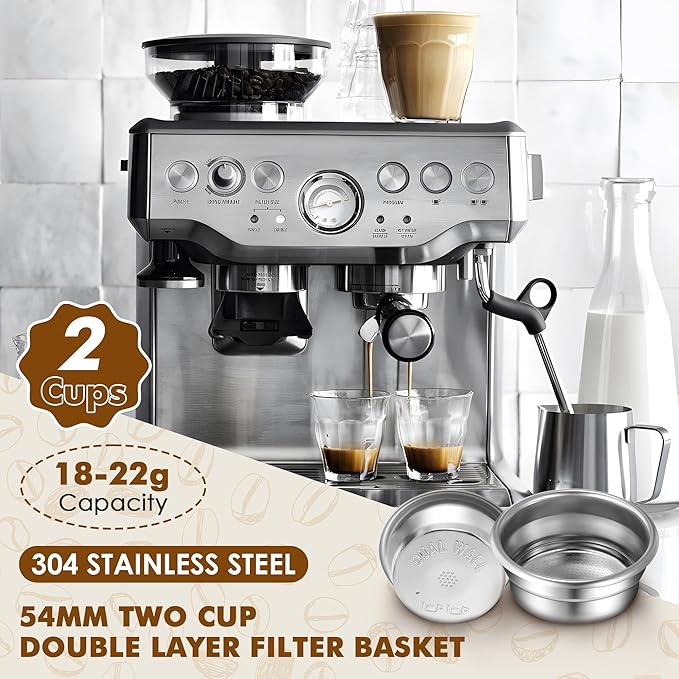 54mm Dual Wall Filter Basket, 53.3mm Puck Screen & 54mm Espresso Dosing Funnel Compatible with Breville BES860XL/11.41 Barista Express, Stainless Steel Portafilter Basket & Lower Shower Screen