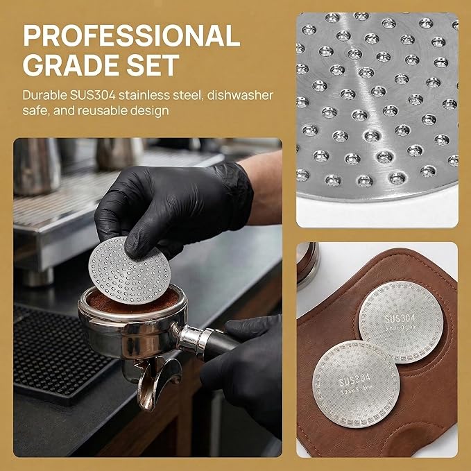 53.3mm Puck Screen 2 Pack, Reusable Stainless Steel Coffee Filter, Dual Layer Espresso Screen for 54mm Portafilter, Barista Tool for Cleaner Machine & Better Extraction