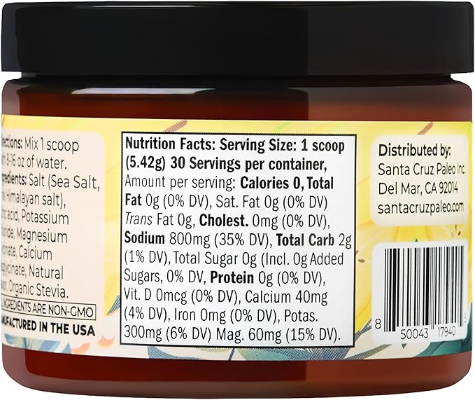Santa Cruz Paleo Electrolyte Powder, Starfruit Flavor, Sugar Free Hydration Drink Mix with Himalayan Pink Salt, Sea Salt, Magnesium Glycinate, Potassium Chloride, Sweetened with Stevia, 30 Servings