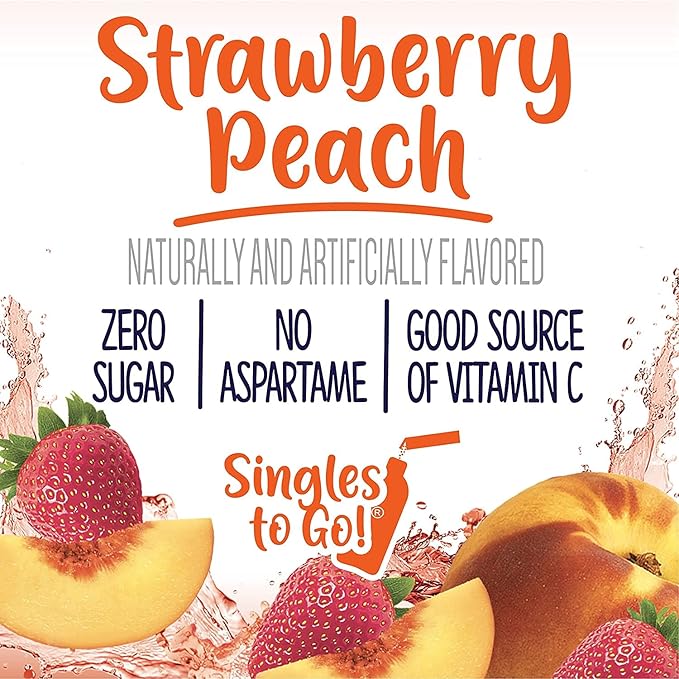 Welch's Strawberry Peach Singles To Go Drink Mix, 0.48 OZ (Pack of 16)
