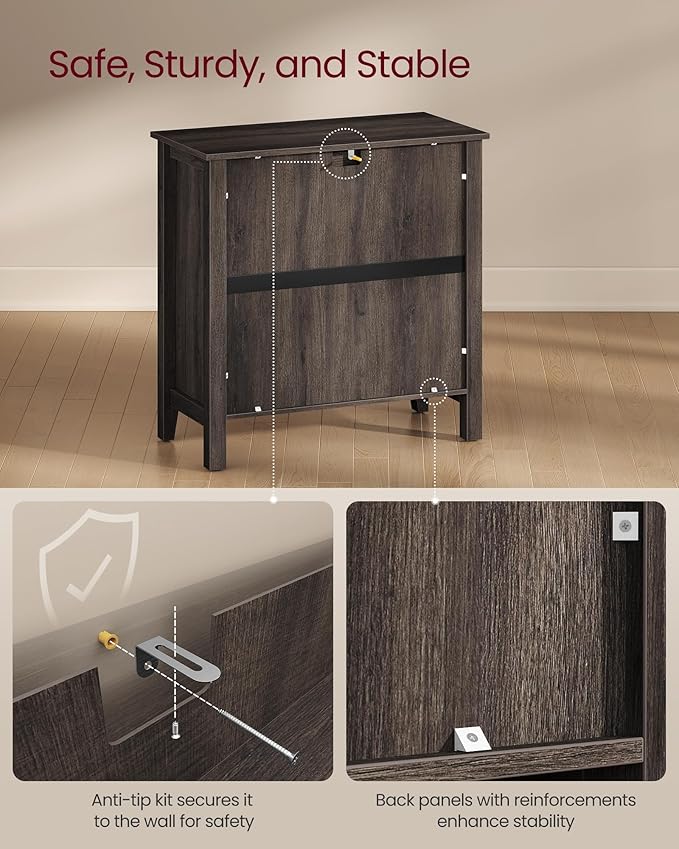 VASAGLE LIRY Collection - Buffet Cabinet, Coffee Bar Cabinet with a Drawer, Adjustable Shelf, Sideboard Storage with Cable Hole, Drawer Divider, Taupe Brown UBBK341TA01S