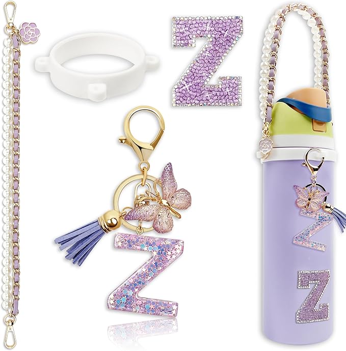 Letter Handle Strap Accessories with Cute Initial Charm Compatible with Owala Water Bottle 24oz 32oz 40oz Owala Kids