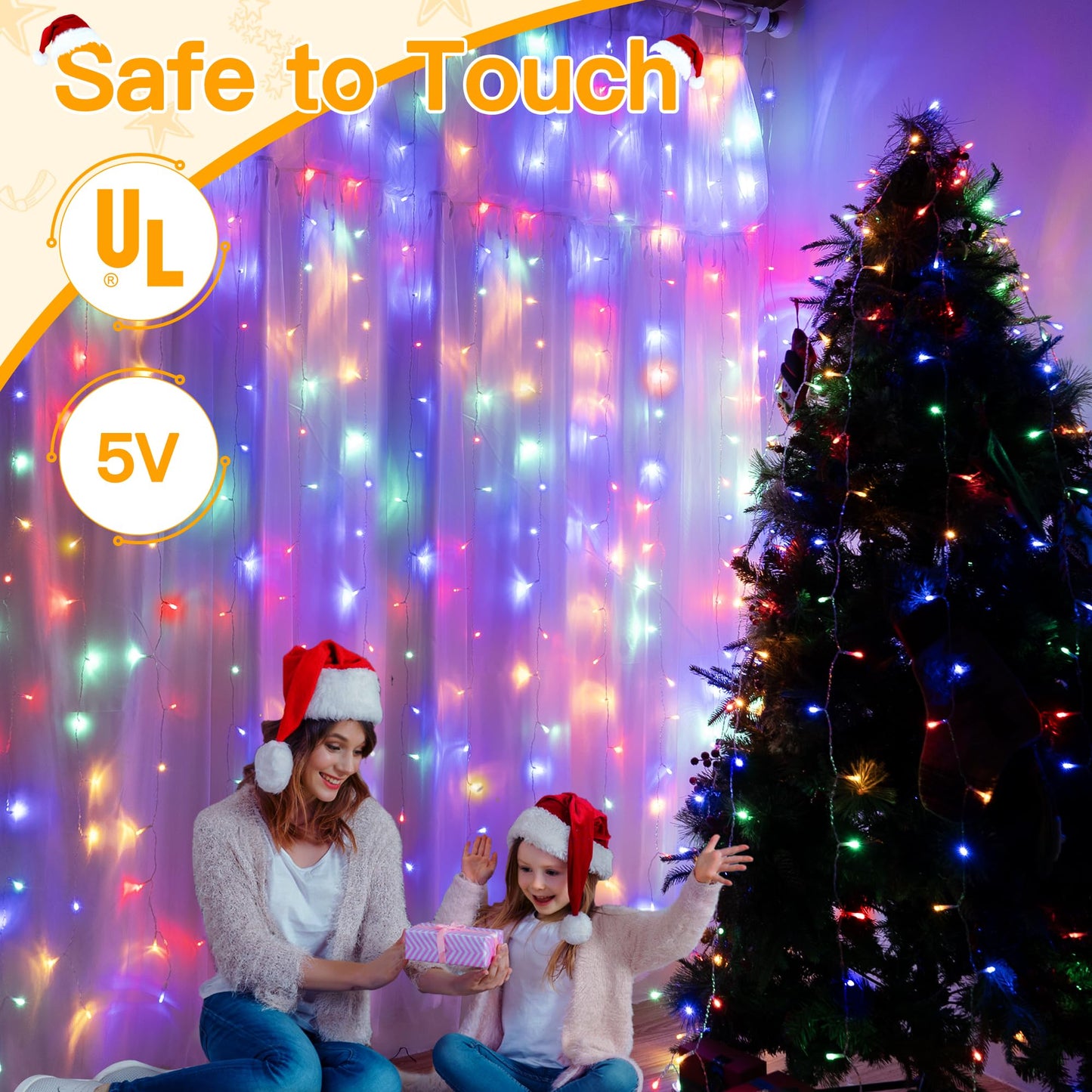 Ollny Curtain Lights 200LED Multicolor Indoor Outdoor USB String Lights with Remote, 6.6x6.6ft Waterproof Timer, Model B07FTB4YXS