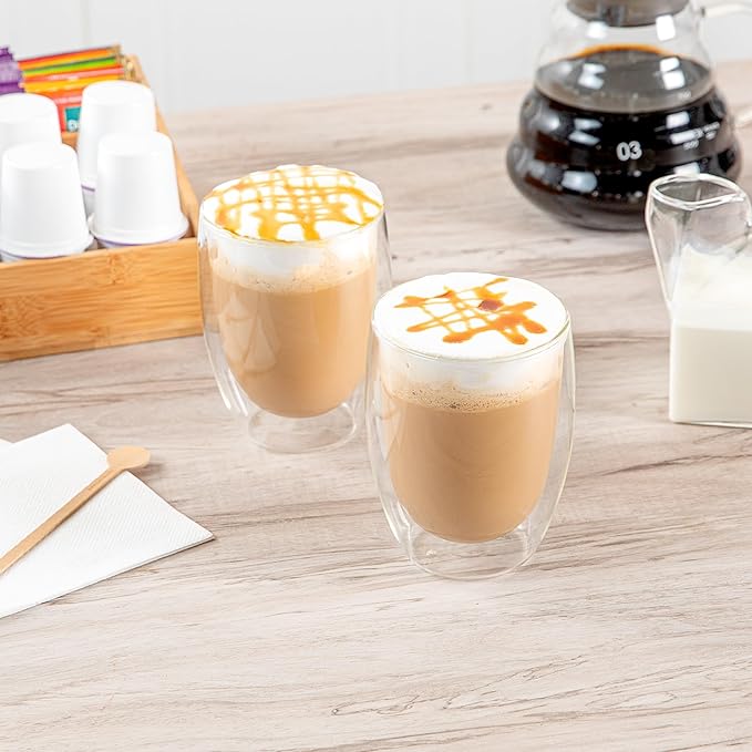 Restaurantware Coffee Cup 12 Pack of 11.8 oz Insulated Double-Wall Glass Borosilicate Coffee Cup Espresso Shot Dishwasher Safe For Hot Drinks
