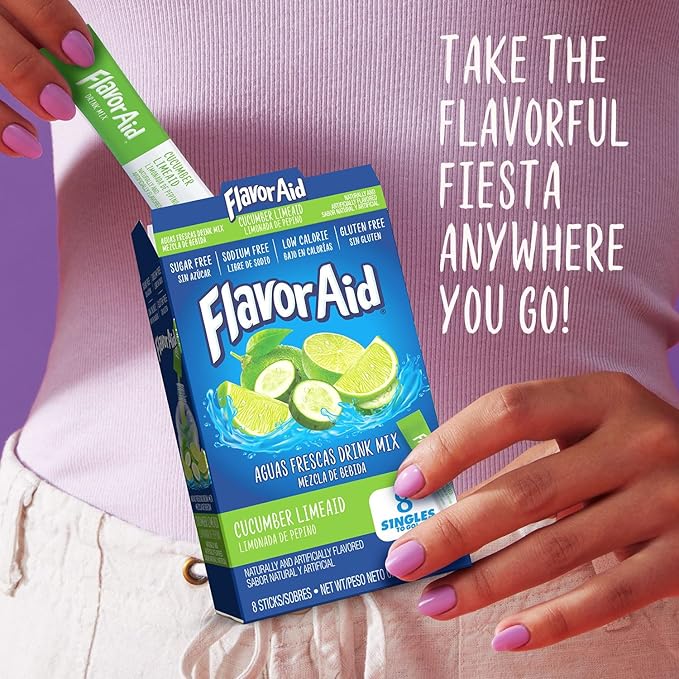 Flavor Aid Singles To Go Powder Packets, Water Drink Mix, Watertok Cucumber Lime, 96 Servings, 8 Count, Pack of 12