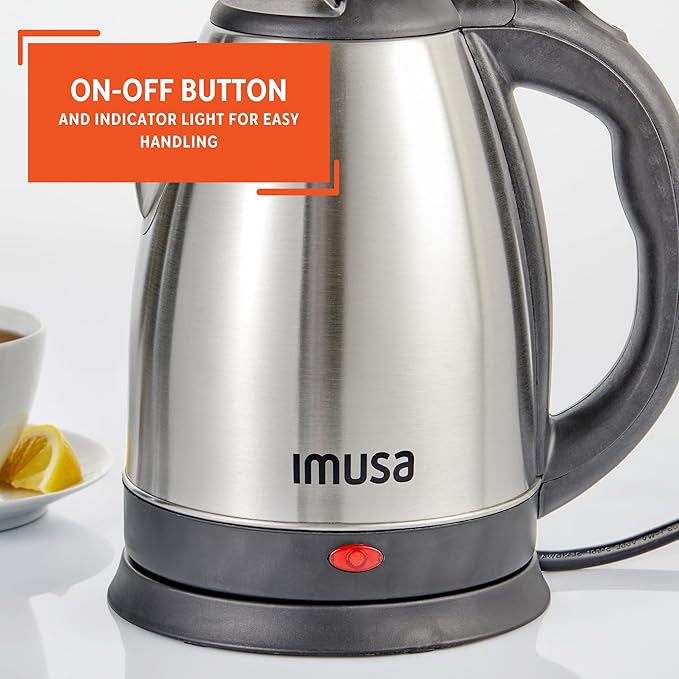 IMUSA USA GAU-18220 1.8 Liter Cordless Stainless Steel Electric Tea Kettle with Easy To Serve Pouring Spout