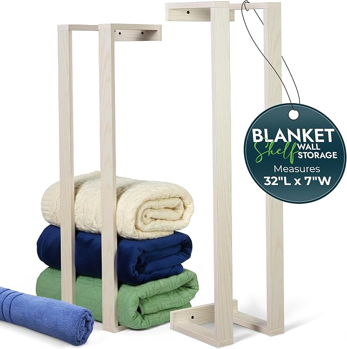 RELODECOR Blanket Wall Rack – Decorative Farmhouse Style Wooden Ladder – Rustic Quilt & Towel Holder – Wall Mounted Storage Rack for Living Room, Bedroom & Bathroom – Stylish White Design