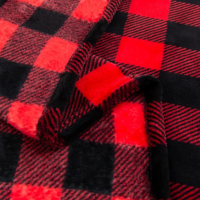 BEDELITE Flannel Blanket for Couch, Red & Black Plaid Fleece Twin Blanket, Soft & Warm Buffalo Plaid Decor Gift Blanket for Women, Men, 60"x80"