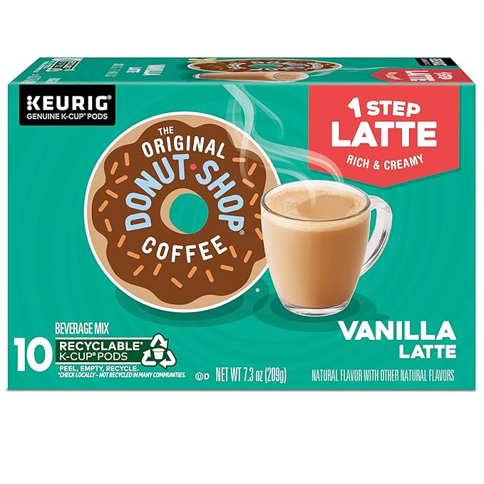 The Original Donut Shop Vanilla One-Step Latte, Single Serve Coffee K-Cup Pod, Flavored Coffee, 60 Count (6 Packs of 10)