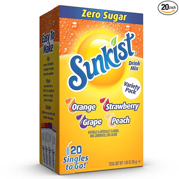 Sunkist Soda Variety Pack, Singles To Go Orange, Strawberry, Grape and Peach (20 Total Sticks)