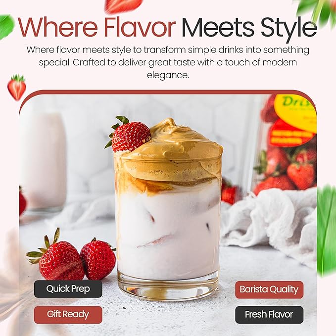 Jimoco Barista Set – Torani Strawberry Syrup 25.4 oz, Jimoco Pump, Reusable Cup, Straw & Stirrer – Coffee, Italian Soda & Cocktail Flavoring Kit