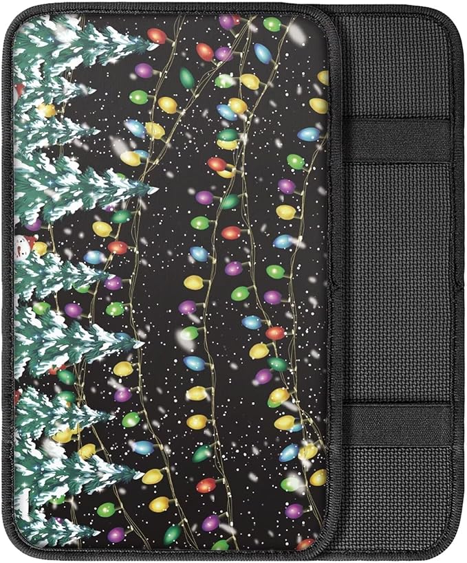 Mintutlipy Christmas Tree Lights Automotive Armrest Cushion Cover Car Accessories Car Center Console Seat Box Cover Easy to Clean Washable