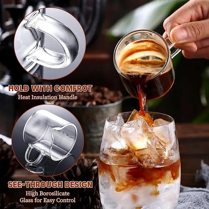 Espresso Cups, Glass Coffee Espresso Cups with Pour Spout, 4 oz, Clear, Set of 2 (Set of 2)