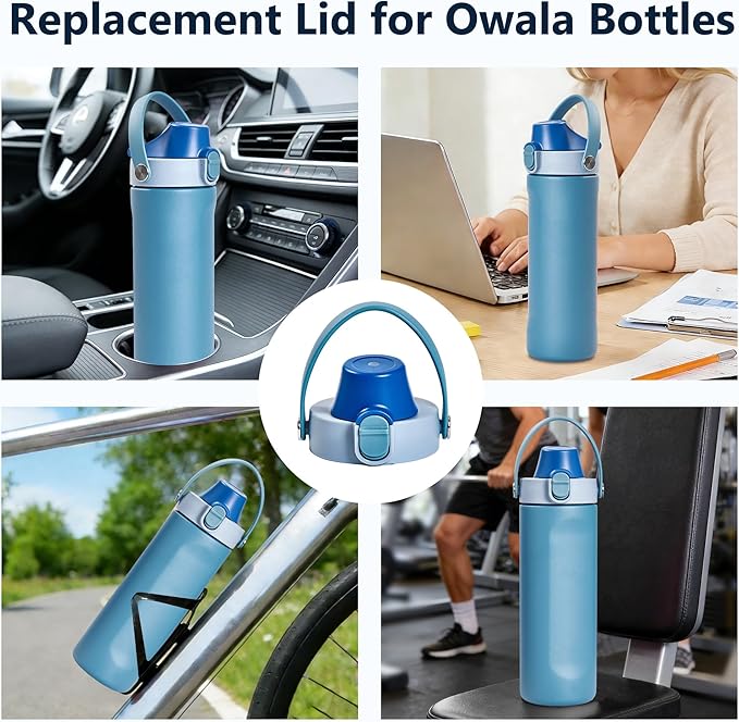 2 IN 1 Replacement Lid for Owala Freesip, Compatible with Owala Cup 16oz 24oz 32oz 40oz, One Button Water Bottle Top Lid Replacement Accessory and Straws, Leakproof, BPA-Free, Grayish Blue