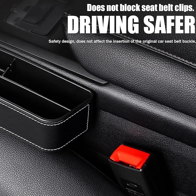 Leather Multifunctional Car Seat Organizer, Cars Seat-Gap Filler with Cup Holder, Multipurpose Backseat Car Seats Organizer Front Seats, Auto Storage Bag for Cars Console Side (Black,Left+Right seat)
