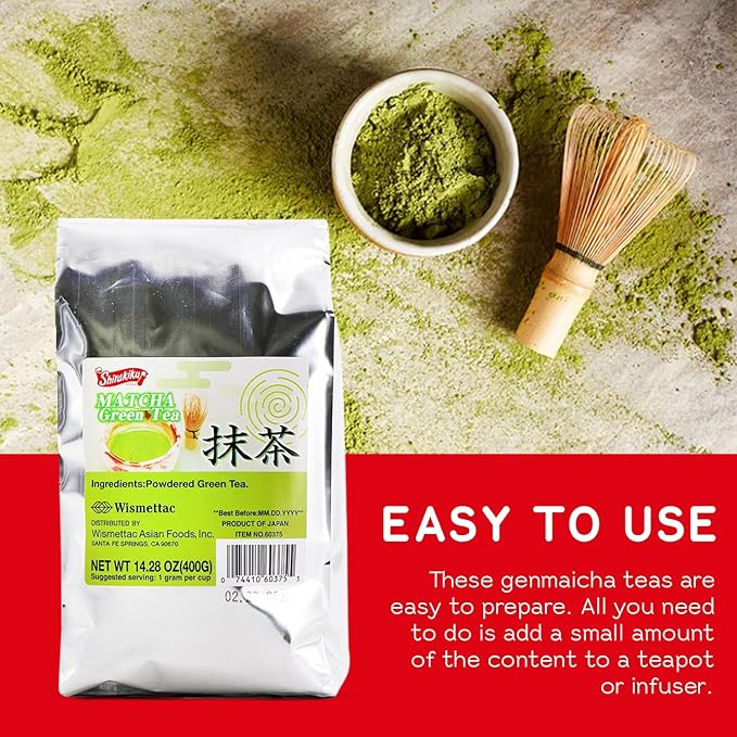 SHIRAKIKU Matcha Green Tea Powder | Authentic Japanese Matcha for Traditional Teas | Prefect for Asain Lattes, Smoothies, Baked Goods | 14.28 OZ Pack of 1
