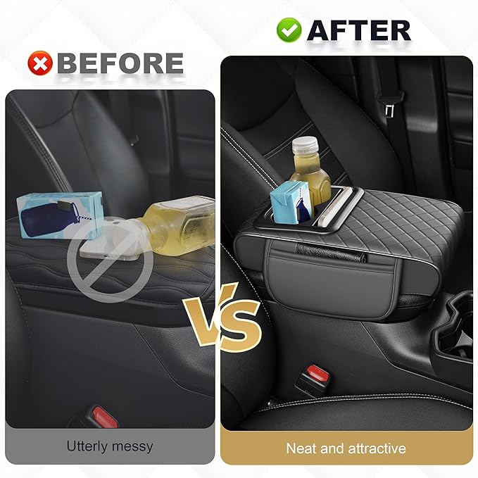 Center Console Cover for Ridgeline: Armrest Cover for Car with 2 Storage Bags - Waterproof Leather Center Console Cover with Cup Holder for Car,Anti-Scratch Auto Armrest Pad Accessory （Grey