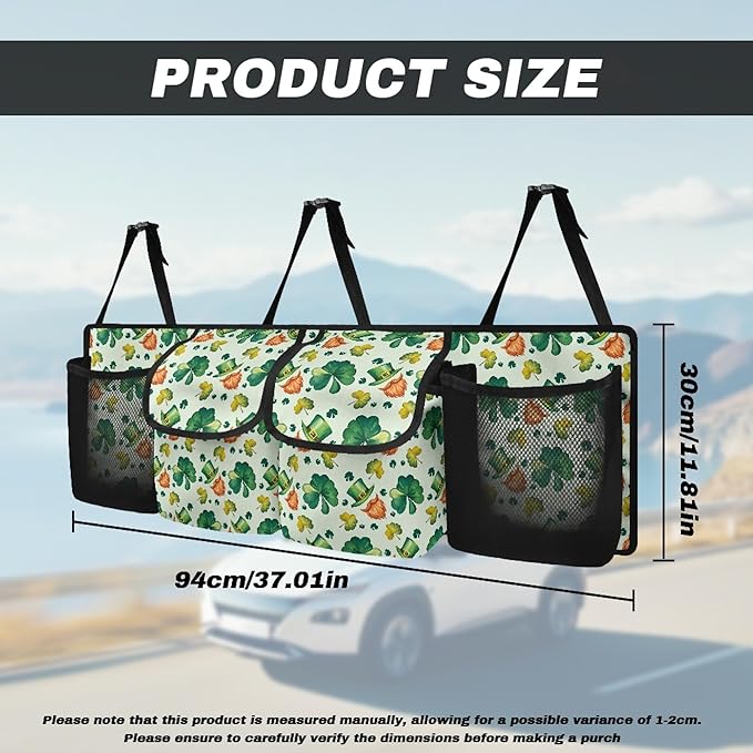 CLOHOMIN Green Leaf Auto Truck Organizer Green Hat Car Rear Seat Back Storage Bag for Women Men St. Patrick's Day Hanging Pocket Organizer with 4 Pockets Car Interior Accessories