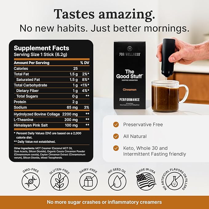 For Wellness The Good Stuff Performance – Coffee Booster | Collagen + MCT Powder Supplement with L-Theanine and Antioxidants for Jitter-Free Energy & Stamina | Non-Dairy, Keto-Friendly, 14 Servings
